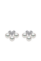 Sleek V-Shape Earrings, 18k White Gold with Akoya Pearls & Diamonds